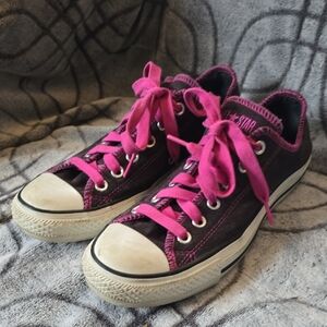 Converse Purple Canvas Sneakers with Pink Laces